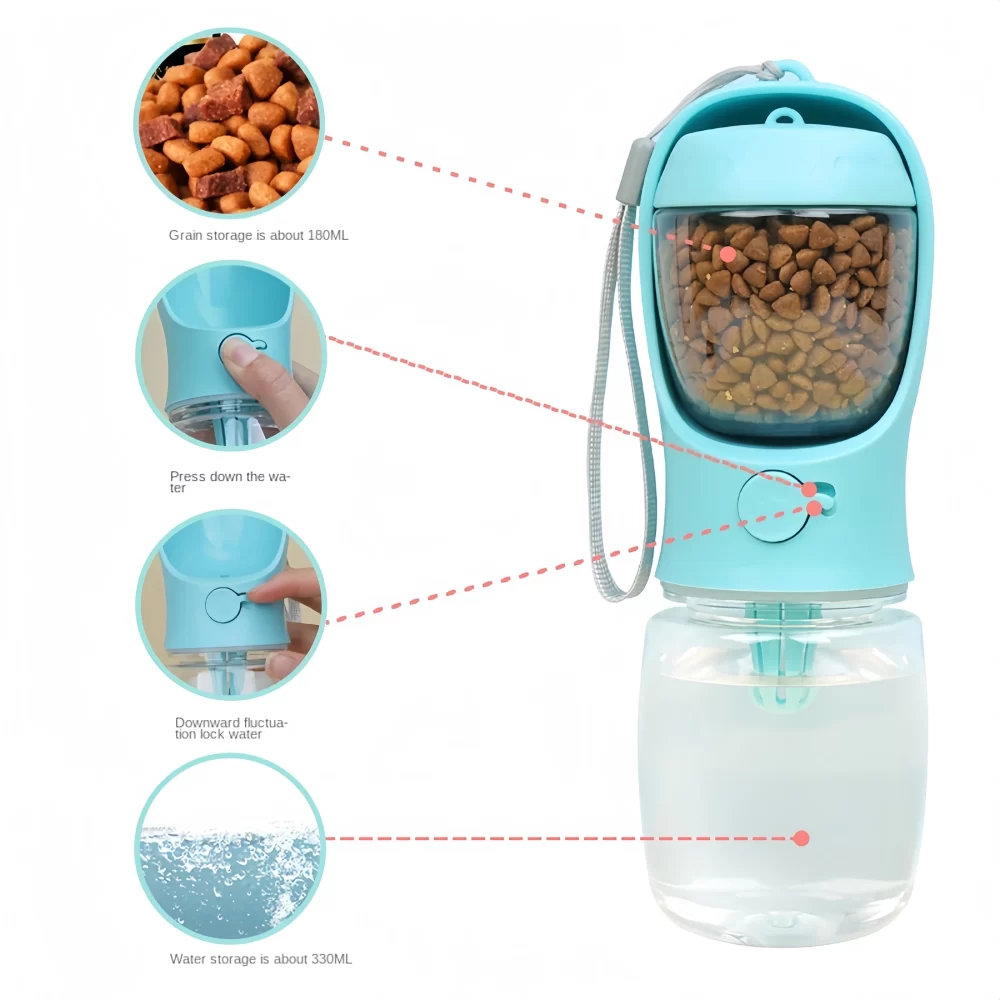 Dog Cat Portable Feeding and Watering Supplies Portable Food Grade Material Dog Travel Pet Water Cup Bottle With Food Dispenser - Image 2