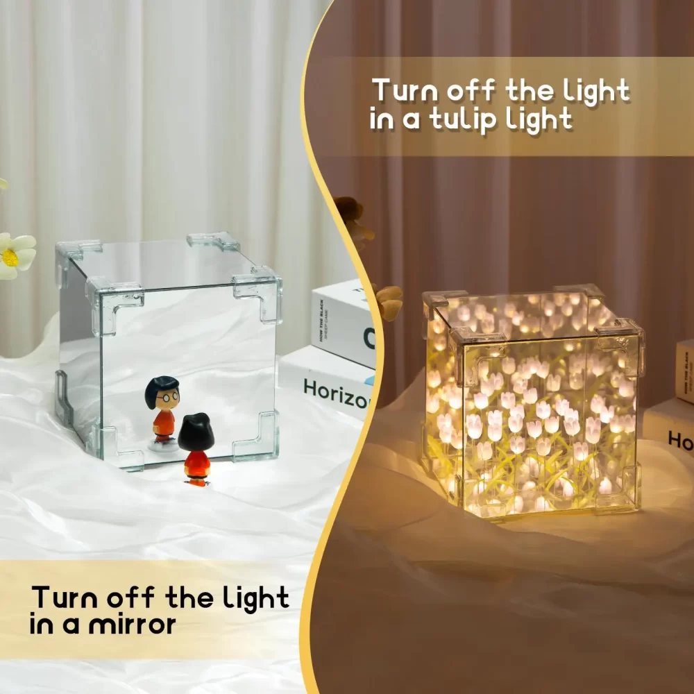 DIY Tulip Night Light Led Decorative Night Lamp Magic Cube Table Lamp and Mirror 2 in 1 for Birthday Gifts and Christmas Present - Image 2