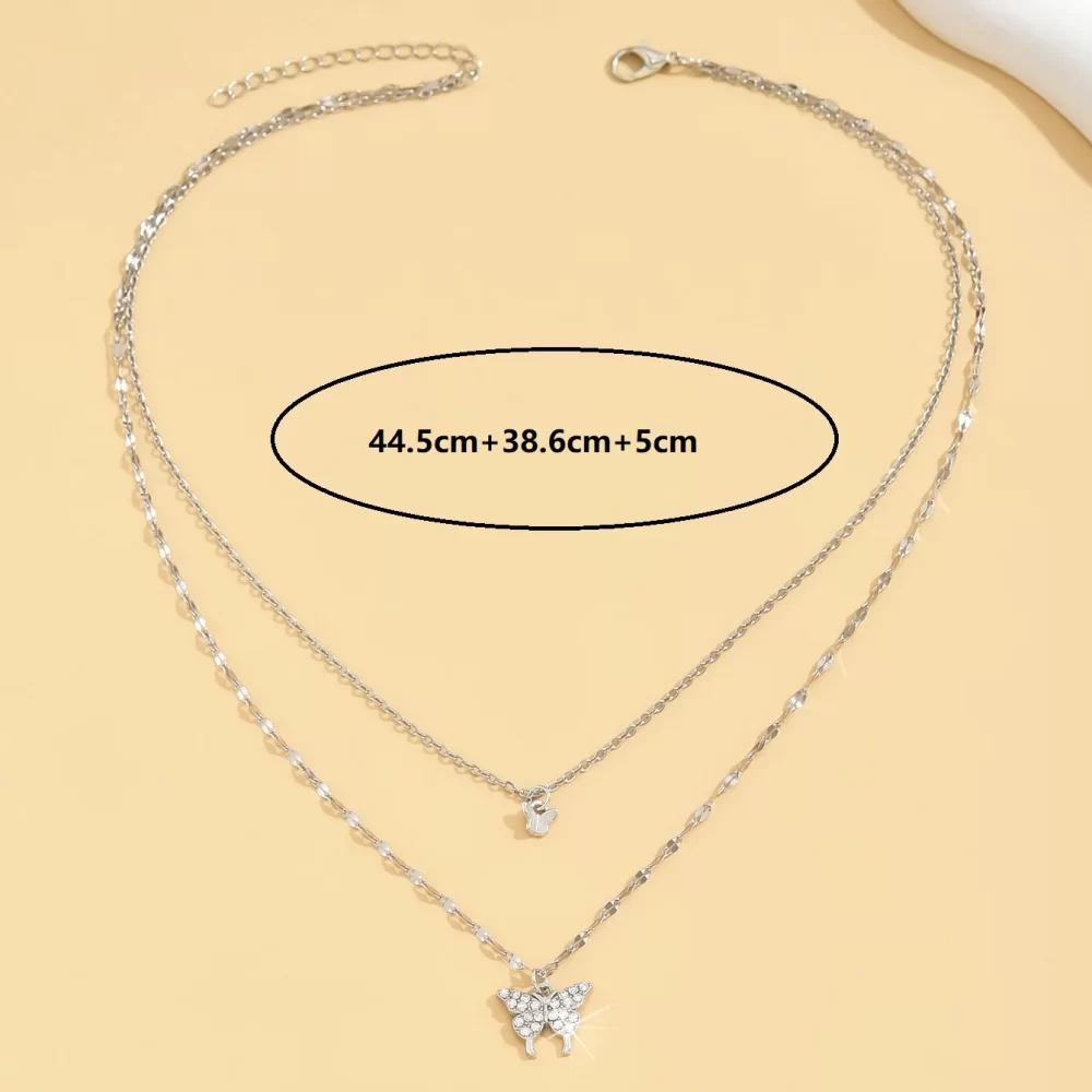 1 Women's Lats Sparkling Double Layer Butterfly Necklace Exquisite Double Layer Collar Chain Jewelry Banquet Party Holiday Gift - Image 4