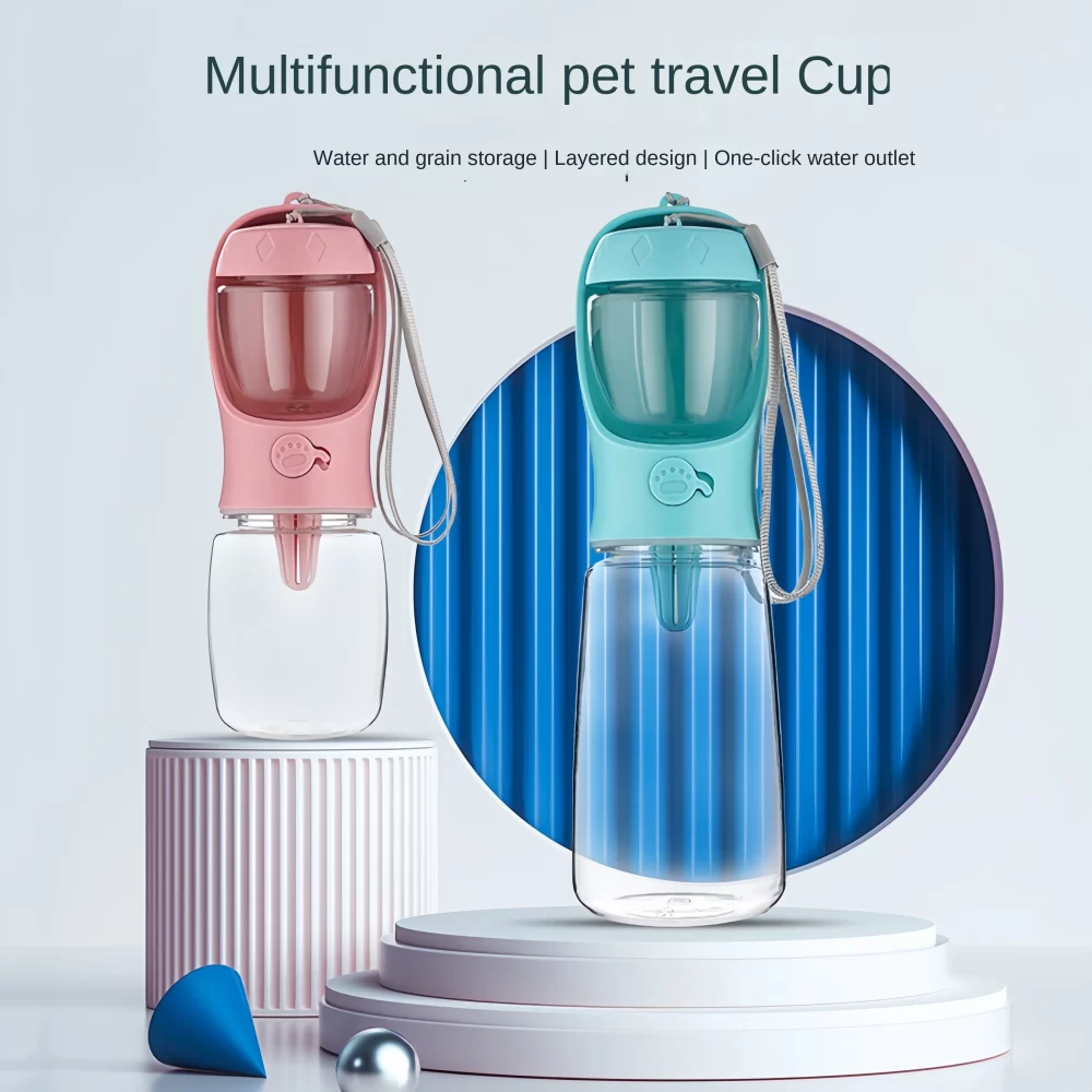 Dog Cat Portable Feeding and Watering Supplies Portable Food Grade Material Dog Travel Pet Water Cup Bottle With Food Dispenser - Image 3