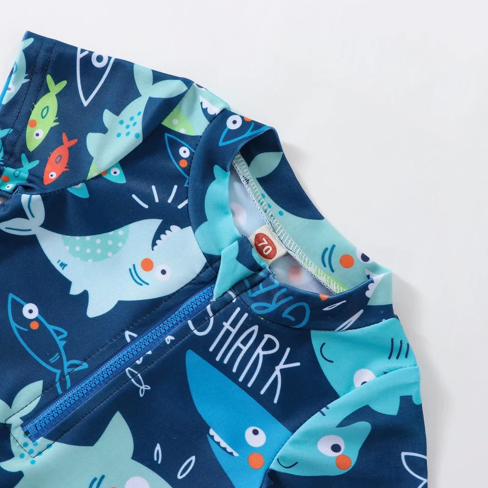 Summer Toddler Baby Boys Shark Printed Rush Guard Kids Cute Beachwear Short Sleeve Swimwear Zipper Jumpsuit Infant Swimsuit - Image 3