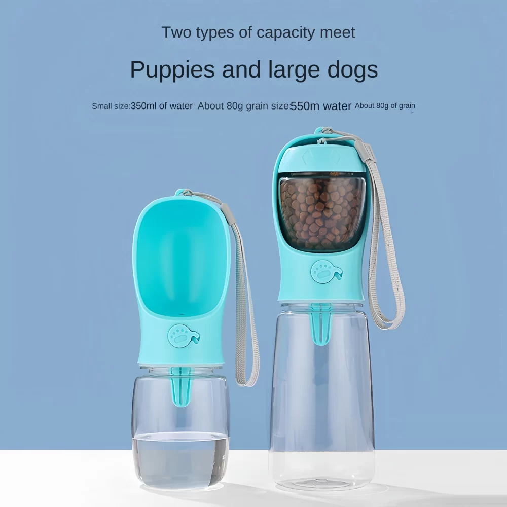 Dog Cat Portable Feeding and Watering Supplies Portable Food Grade Material Dog Travel Pet Water Cup Bottle With Food Dispenser