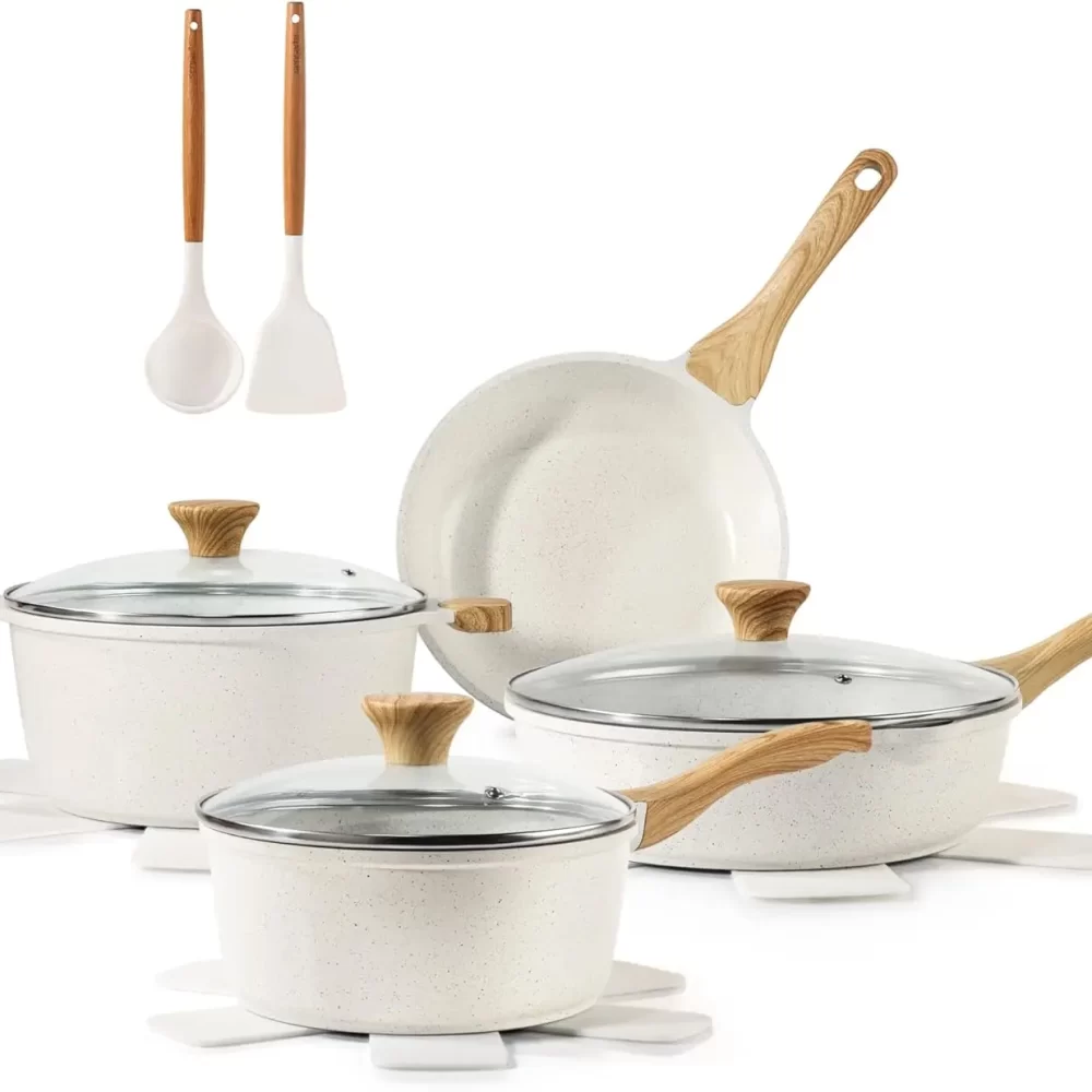 Nonstick Ceramic Cookware Set 3/8/13-Piece, Healthy Pots and Pans Set, Non-toxic Kitchen Cooking with Stay-Cool Handles