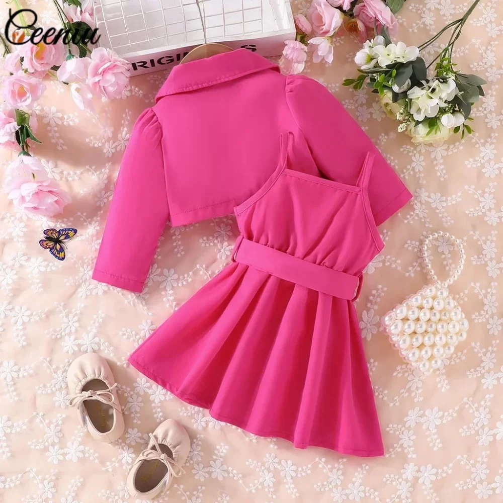 Ceeniu Fall Winter Baby Dresses and Coat Sets 2pcs Trendy Lapel Jacket+Belted Dress For Children's Clothing Girls Party Dresses - Image 4