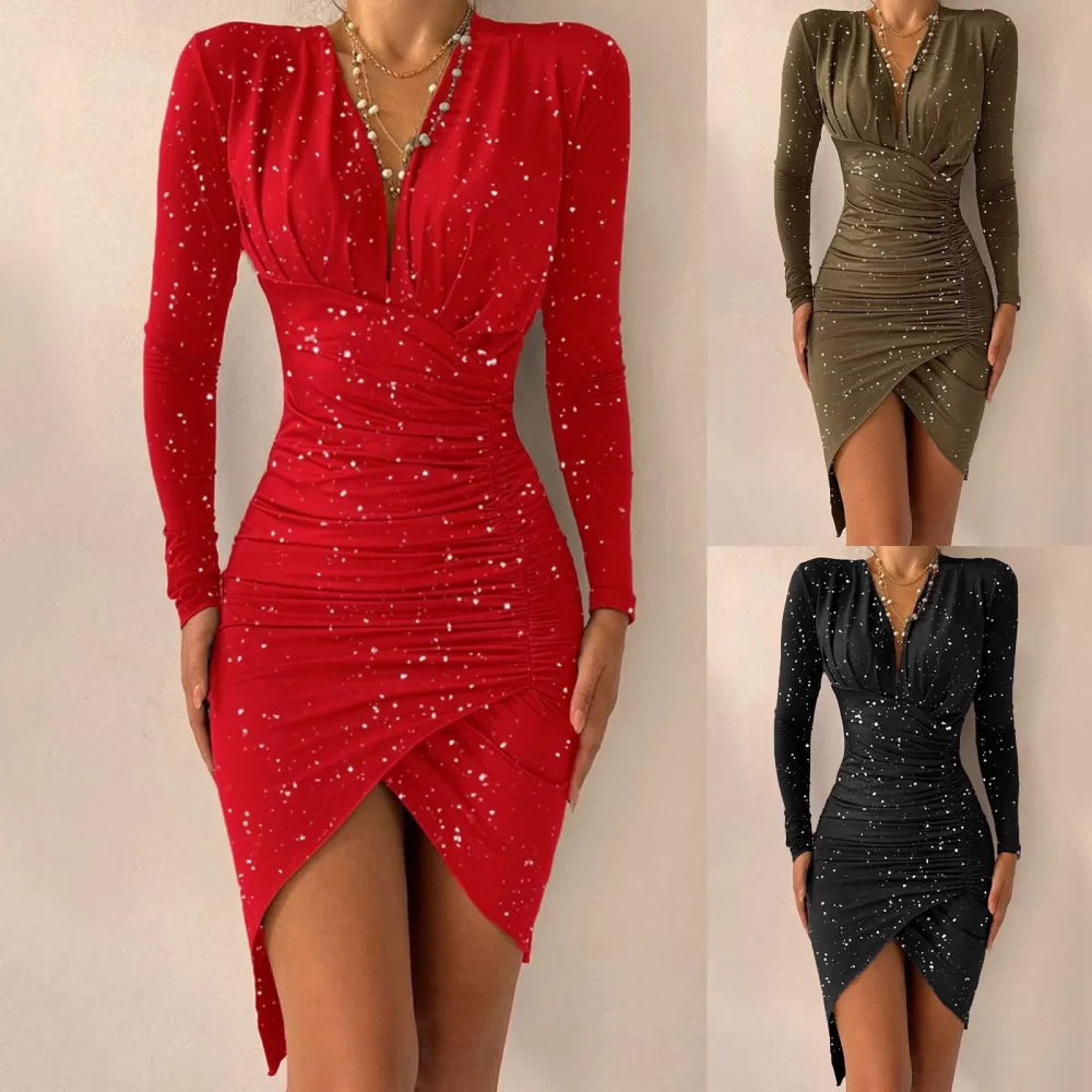 Autumn 2024 Women High Waist Party Evening Dresses Sexy Sequin Long Sleeve Slim Mini Dress Ladies Clubwear Vestidos - Image 4