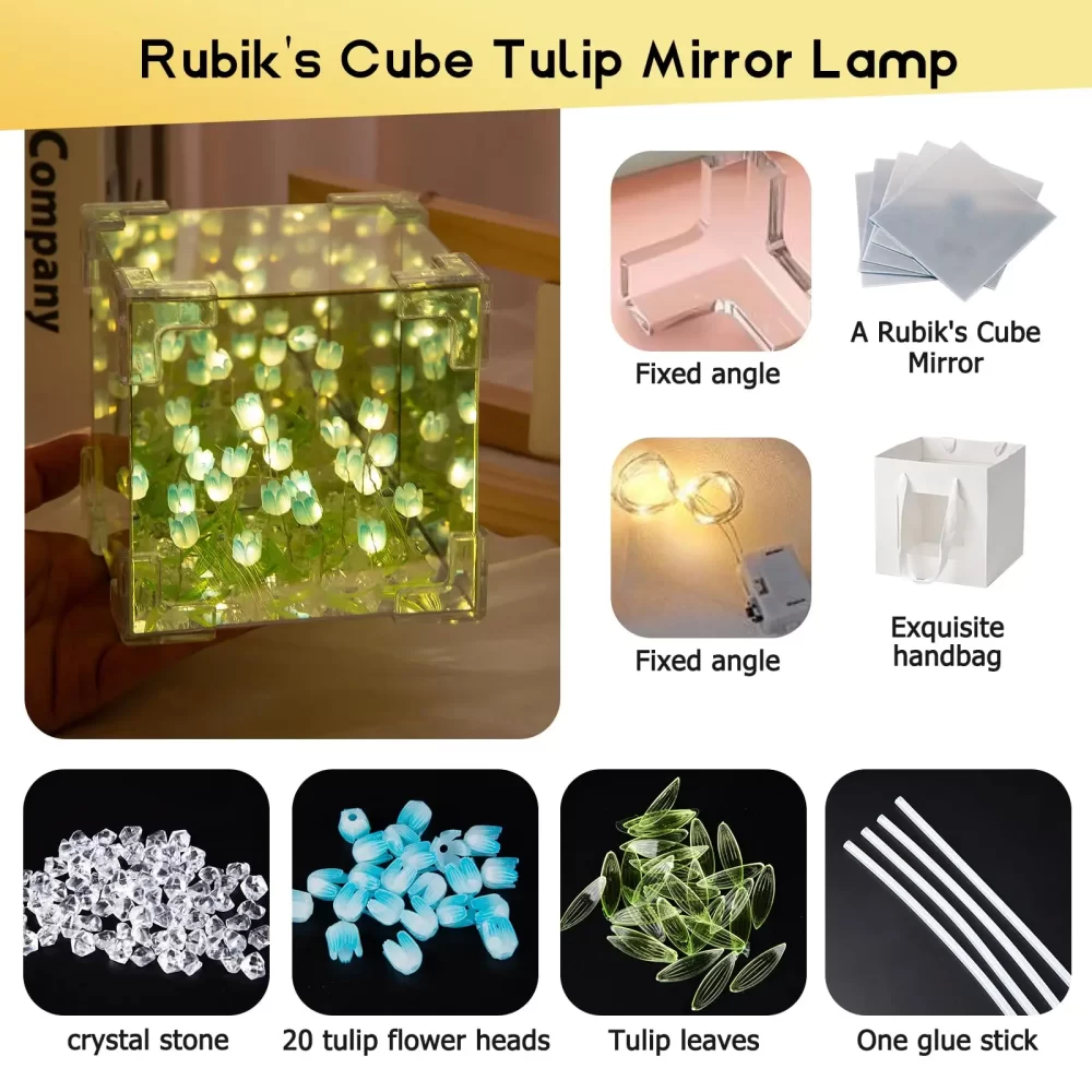 DIY Tulip Night Light Led Decorative Night Lamp Magic Cube Table Lamp and Mirror 2 in 1 for Birthday Gifts and Christmas Present - Image 3