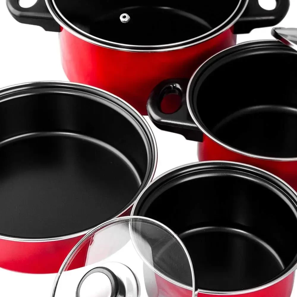 7 Pcs Carbon Steel Nonstick Cookware Set, Pots & Pans, Dishwasher Safe Cooking Set, Kitchen Essentials (Red/Black) - Image 4