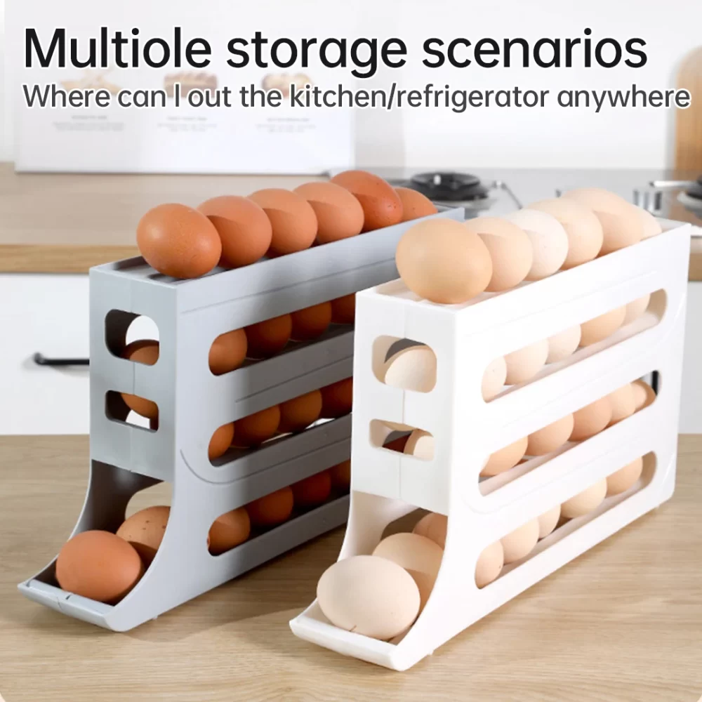 4 Tier Egg Storage Box Organizer for Refrigerator Rolling Egg Organizer Holder Fridge Storage Organizer Food Storage Container - Image 4