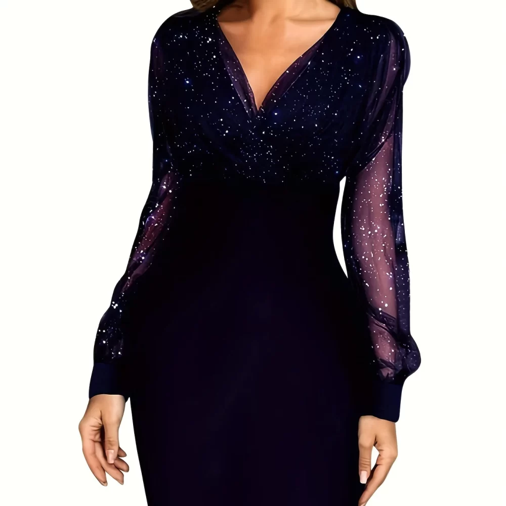 Women's new mesh patchwork sexy retro elegant V-neck party club dress - Image 6