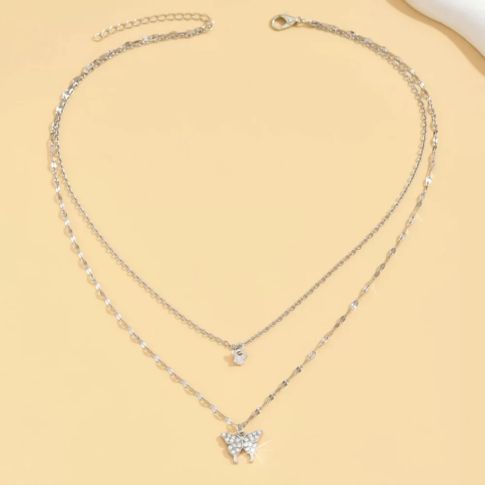 1 Women's Lats Sparkling Double Layer Butterfly Necklace Exquisite Double Layer Collar Chain Jewelry Banquet Party Holiday Gift - Image 3