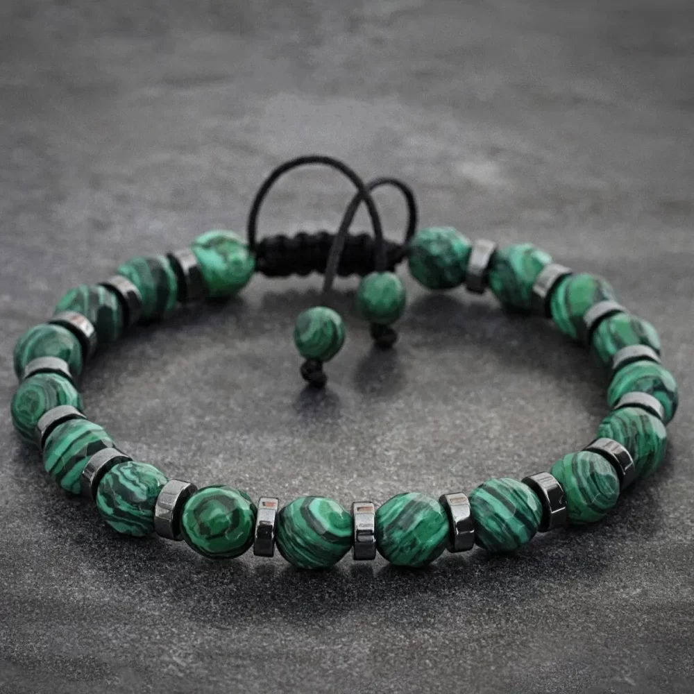 4 Styles Fashionable Malachite Bracelet, Natural Stone Beads Bracelet for Men and Women Valentine's Day Gift