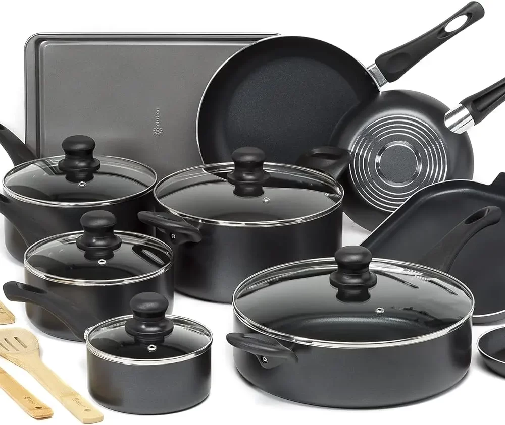 Easy Clean Nonstick Cookware Set, Dishwasher Safe Kitchen Pots and Pans Set, Comfort Grip Handle, Even Heating, Ultimate Food