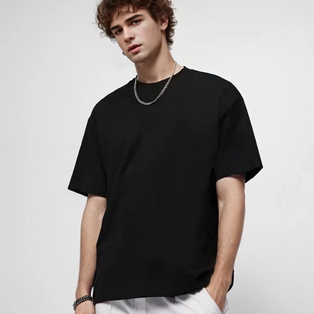 9.9oz 280gsm High Qualtity Oversized Heavy T-shirt for Men Short Sleeve Tee Cotton Solid Color Trend Leisure Green White Black - Image 5