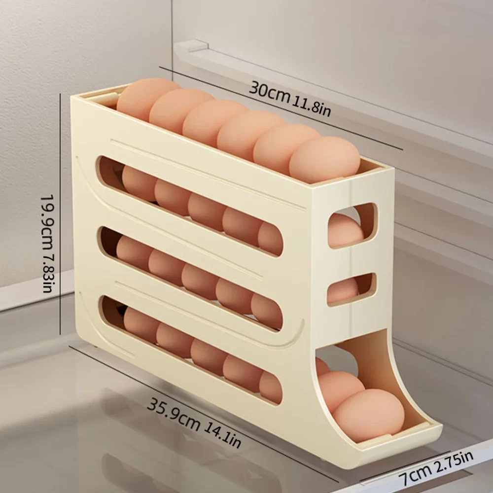 4 Tier Egg Storage Box Organizer for Refrigerator Rolling Egg Organizer Holder Fridge Storage Organizer Food Storage Container - Image 5