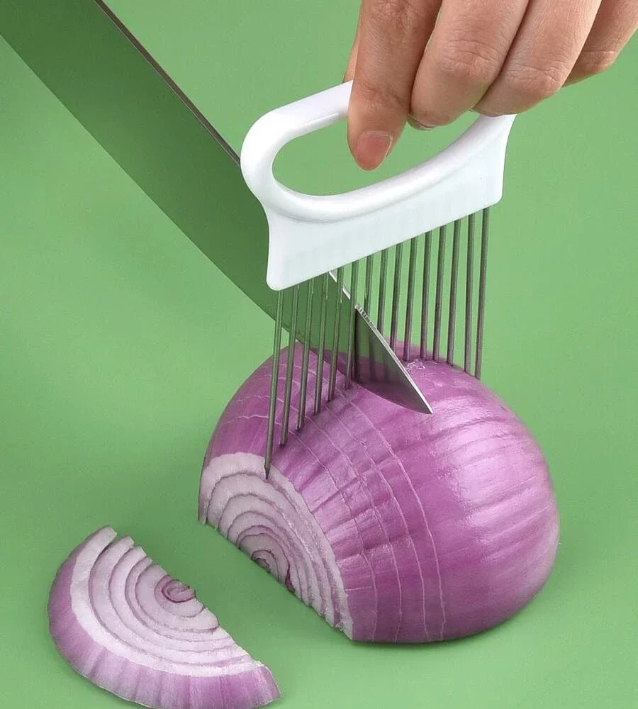 Effortlessly Slice Onions with this 1pc Colorful Onion Slicer Kitchen stainless steel potato chip onion holder