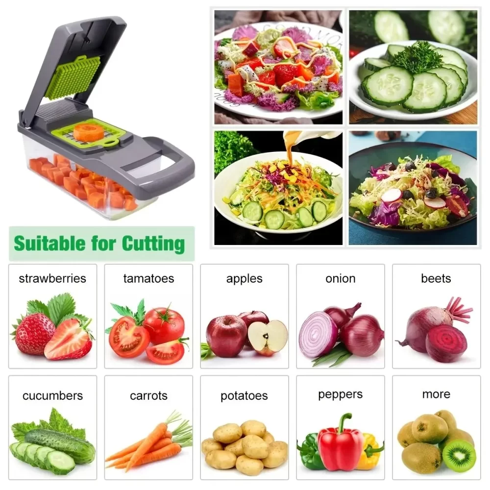 16pcs/Set Vegetable Chopper Onion Chopper Handle Food Grate Food Chopper Kitchen Vegetable Slicer Dicer Cut Potato Shredder - Image 3