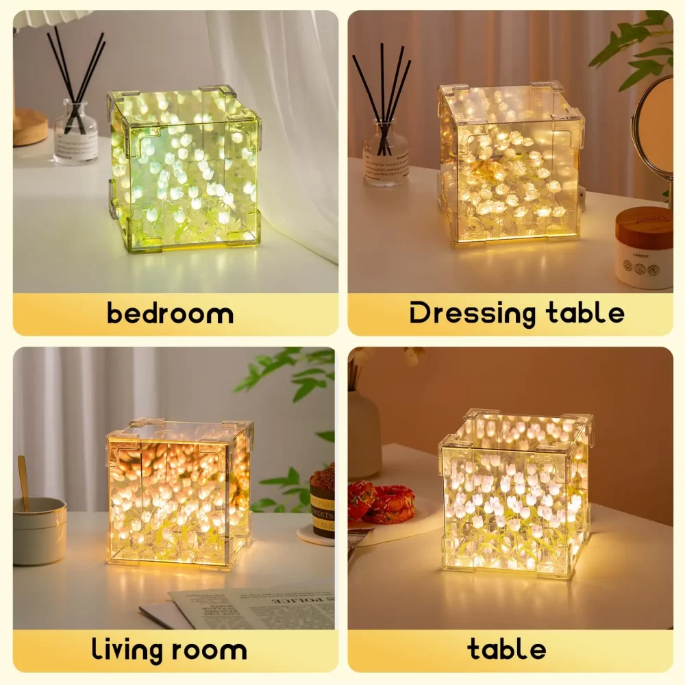 DIY Tulip Night Light Led Decorative Night Lamp Magic Cube Table Lamp and Mirror 2 in 1 for Birthday Gifts and Christmas Present - Image 5