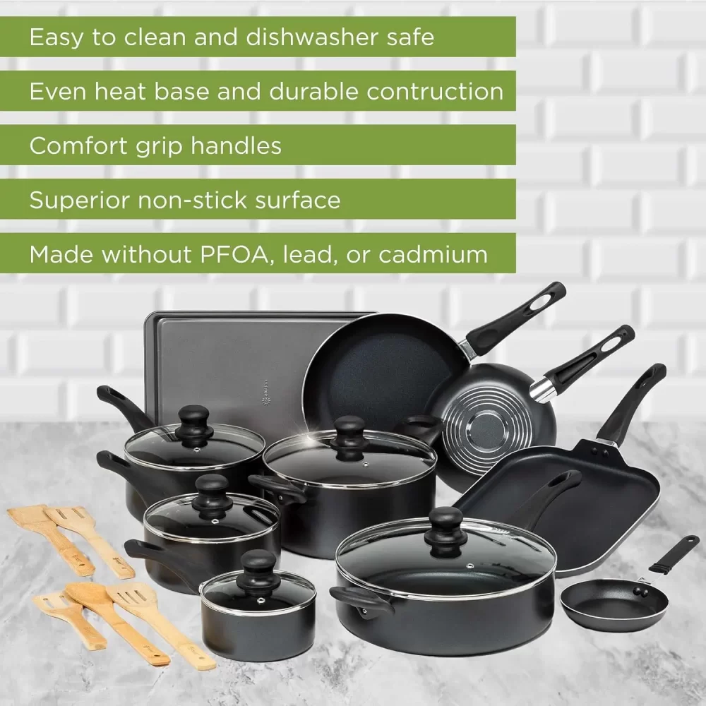 Easy Clean Nonstick Cookware Set, Dishwasher Safe Kitchen Pots and Pans Set, Comfort Grip Handle, Even Heating, Ultimate Food - Image 3