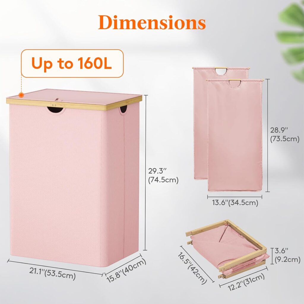 Triple Laundry Hamper – 170L, Beige, Removable Liners