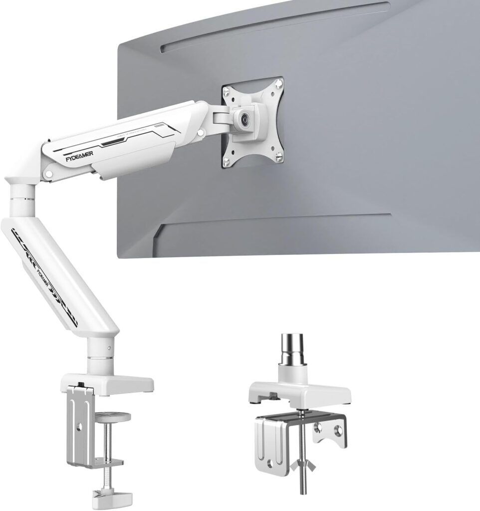 Fydeamer PC Monitor Arm for 17-35 inch Monitor up to 11kg, Adjustable Gas Spring Monitor Stand, Full Motion Computer Monitor Mount, LED/LCD Display Arm with VESA Pattern 75x75/100x100 Single Arm White