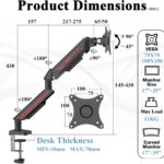 Fydeamer PC Monitor Arm for 17-35 inch Monitor up to 11kg, Adjustable Gas Spring Monitor Stand, Full Motion Computer Monitor Mount, LED/LCD Display Arm with VESA Pattern 75x75/100x100 Single Arm White thumbnail 2